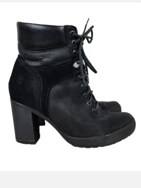 Timberland Camdale Field  Black Suede Leather High Heel Lace Up Ankle Boot 6.5